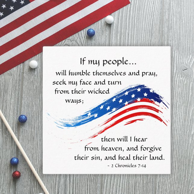 2 Chronicles 7:14 Bible American Flag Christian Square Business Card (Creator Uploaded)