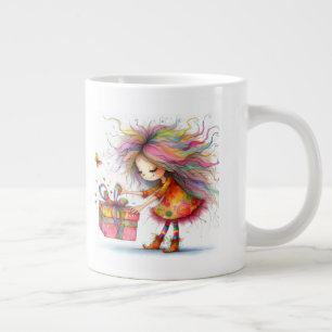 * 2 Colorful Whimsical Christmas Girl Gift AP97 Large Coffee Mug