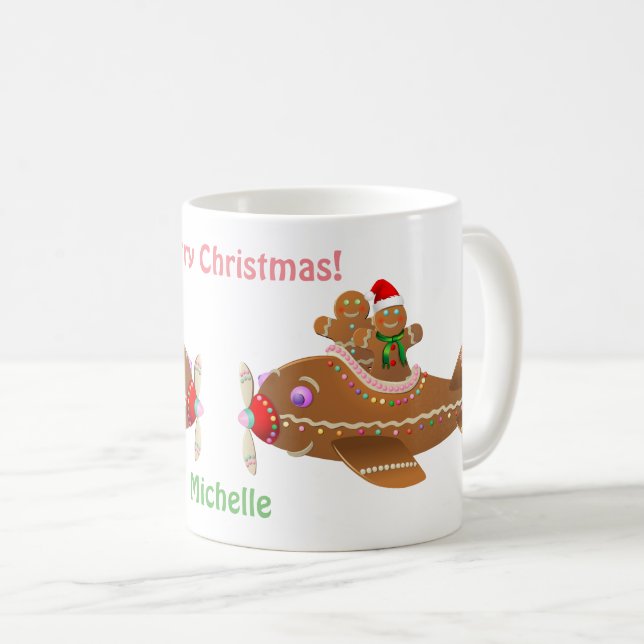 2 Colourful Gingerbread Aeroplane Cartoons Coffee Mug (Front Right)