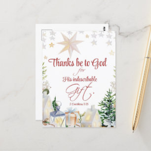 2 Cor 9:15 Thanks be to God Christmas Winter Bible Postcard
