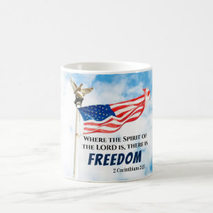 2 Corinthians 3:17 There is Freedom, American Flag Coffee Mug