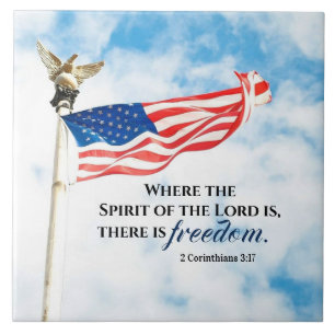 2 Corinthians 3:17 There is Freedom, American Flag Tile