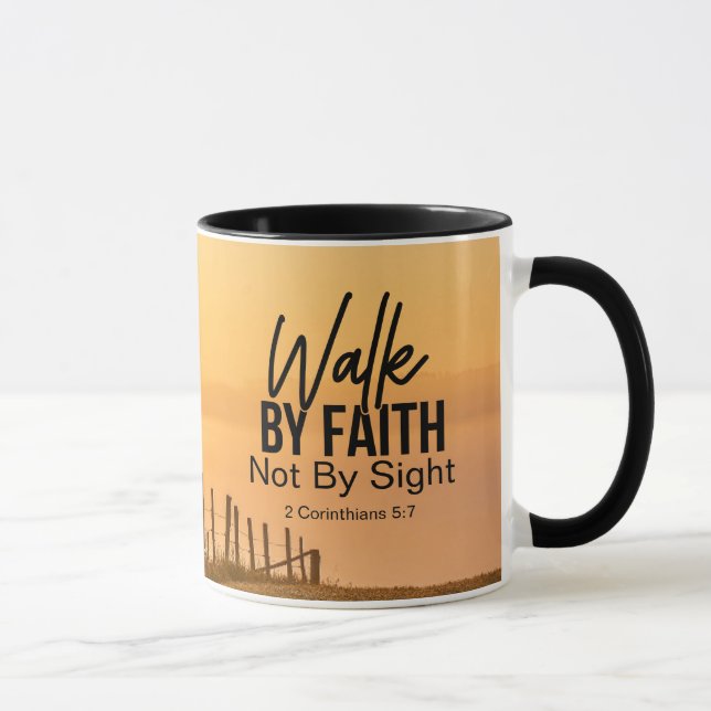 2 Corinthians 5:7 Walk by Faith Bible Verse Sunset Mug (Right)