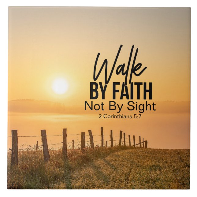 2 Corinthians 5:7 Walk by Faith Bible Verse Sunset Tile (Front)