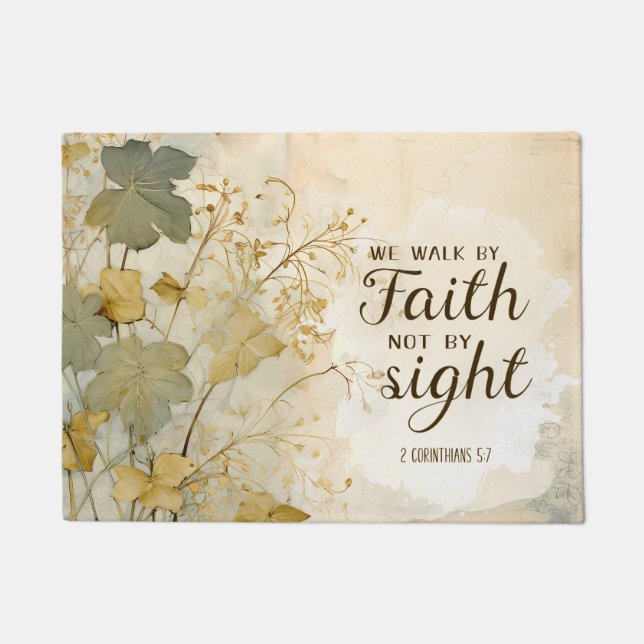 2 Corinthians 5:7 We Walk by Faith Bible Verse Doormat (Front)