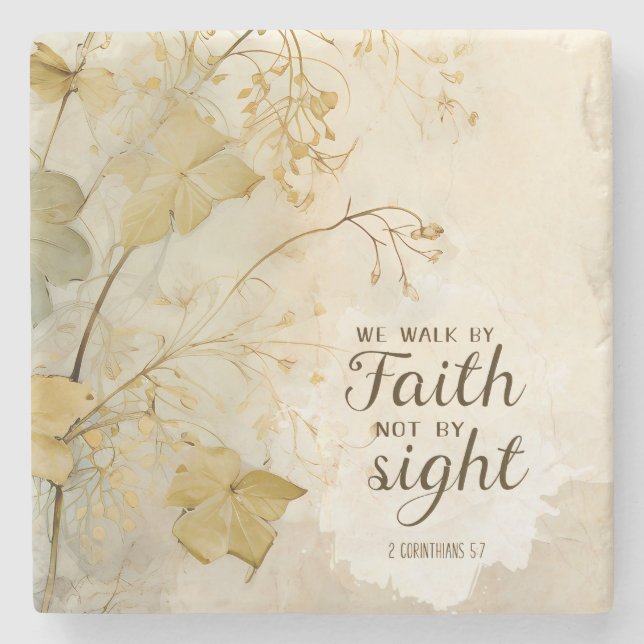 2 Corinthians 5:7 We Walk by Faith Bible Verse Stone Coaster (Front)