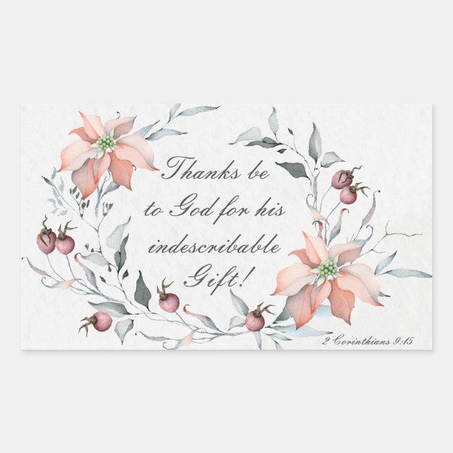 2 Corinthians 9:15 Thanks be to God Christmas Rectangular Sticker (Front)