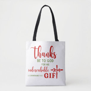 2 Corinthians 9:15 Thanks be to God Scripture Tote Bag