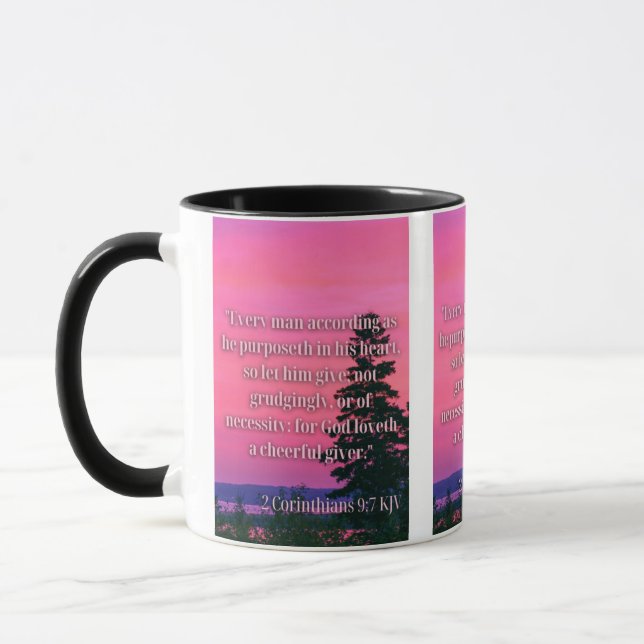 2 Corinthians 9:7 KJV Bible Verse Two-Tone Mug (Left)