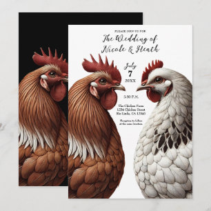 2 Country Chickens Farm Barnyard Wedding Invitation