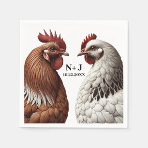 2 Country Chickens Farm Barnyard Wedding Napkin