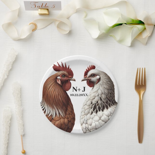 2 Country Chickens Farm Barnyard Wedding Paper Plate (Wedding)