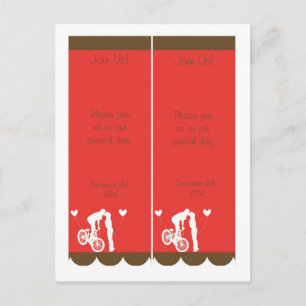 2 Couple Bike Red/Brown Save the Date Bookmarks Announcement Postcard