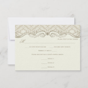 #2 Cream Tan Damask Swirls RSVP Menu Choice