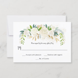#2 Cream White Roses Glitter Greenery RSVP  