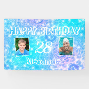2 custom photos Pool birthday party water ripples Banner