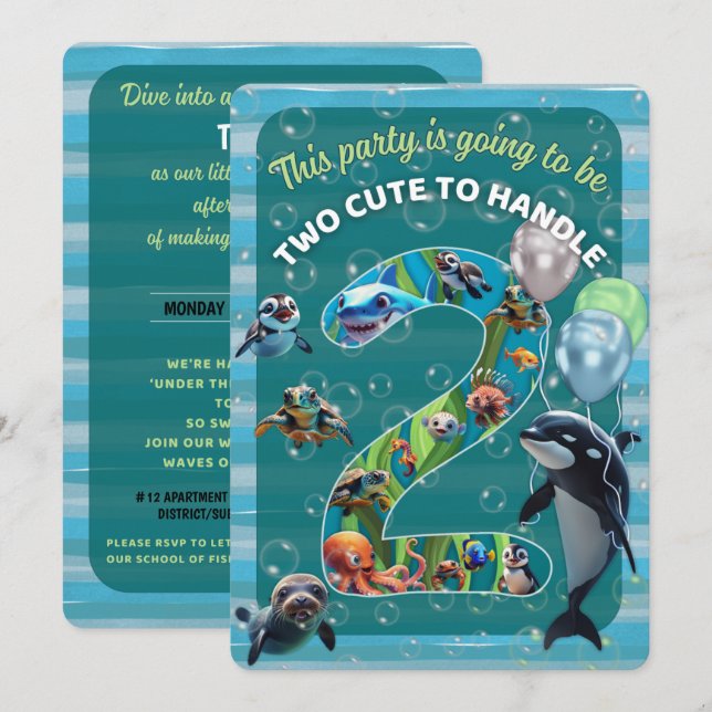 2 Cute 2 Handle Rounded Corner Birthday Invitation (Front/Back)
