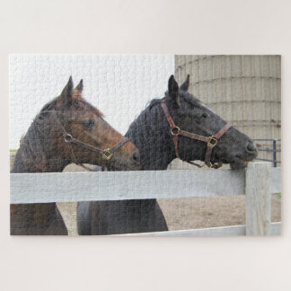 2 Cute Horses Looking over a Fence Jigsaw Puzzle