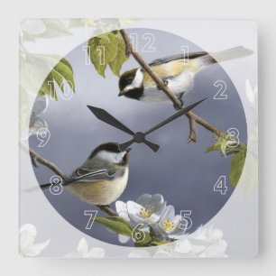 2 Cute Little Birds in a Tree Square Wall Clock