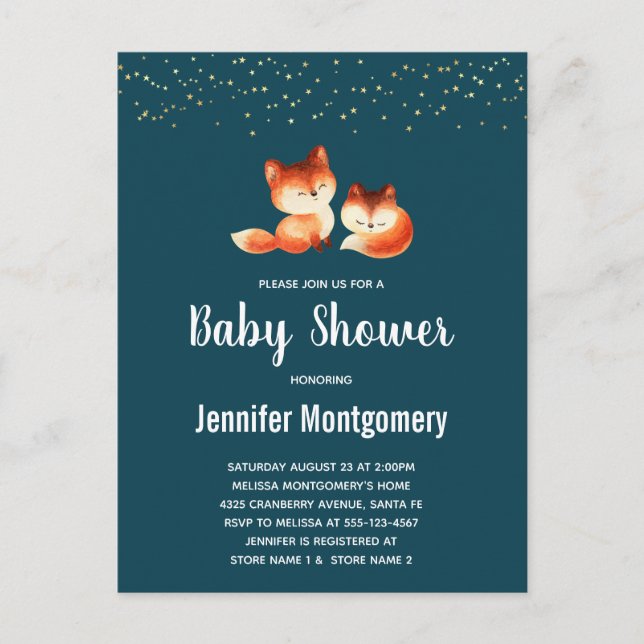 2 Cute Little Red Foxes Baby Shower  Invitation Postcard (Front)