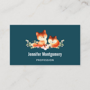 2 Cute Little Red Foxes in Watercolor Business Card