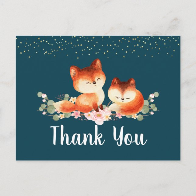 2 Cute Little Red Foxes Thank You Postcard (Front)