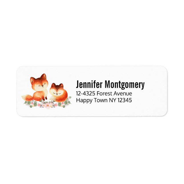 2 Cute Little Red Foxes Watercolor Design Address (Front)