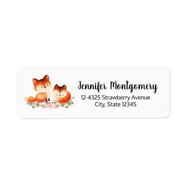 2 Cute Little Red Foxes Watercolor Design Address (Front)