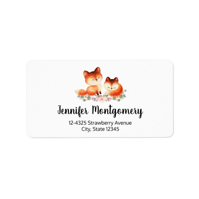 2 Cute Little Red Foxes Watercolor Design Address Label (Front)