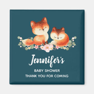 2 Cute Little Red Foxes Watercolor Design Favour Magnet