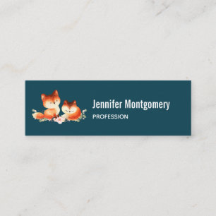 2 Cute Little Red Foxes Watercolor Design Mini Business Card