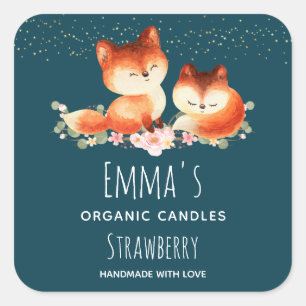 2 Cute Little Red Foxes Watercolor Design Square Sticker