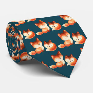 2 Cute Little Red Foxes Watercolor Design Tie