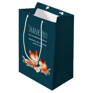 2 Cute Little Red Foxes Watercolor Thank You Medium Gift Bag