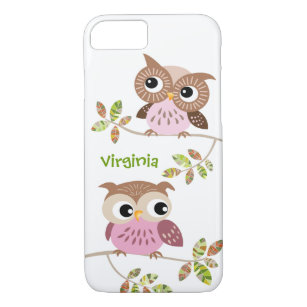 2 Cute Owls on Colourful Branches iPhone 7 case