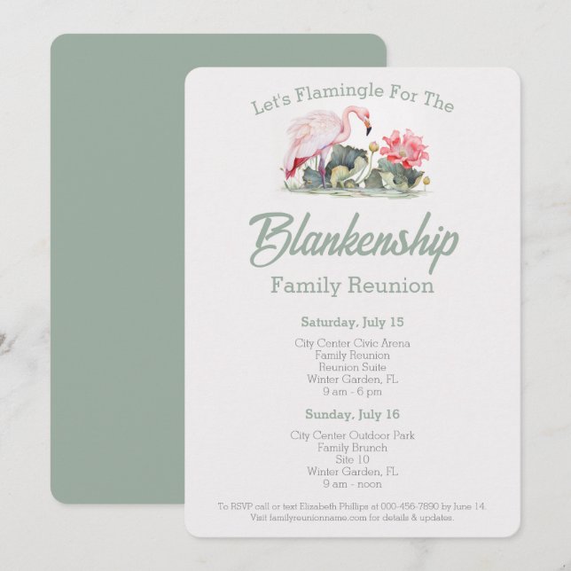 2-Day Family Reunion Tropical Flamingo Art Custom Invitation (Front/Back)
