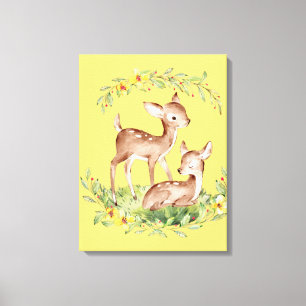 2 Deer Fawns in a flower garden Canvas Print