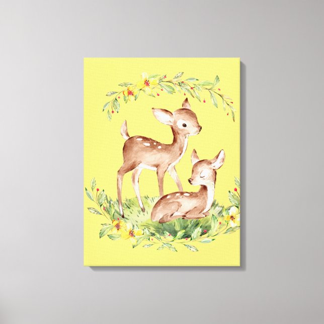 2 Deer Fawns in a flower garden Canvas Print (Front)