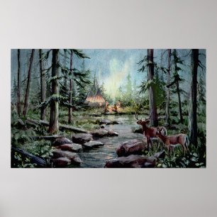 2 DEER WATCH by SHARON SHARPE Poster