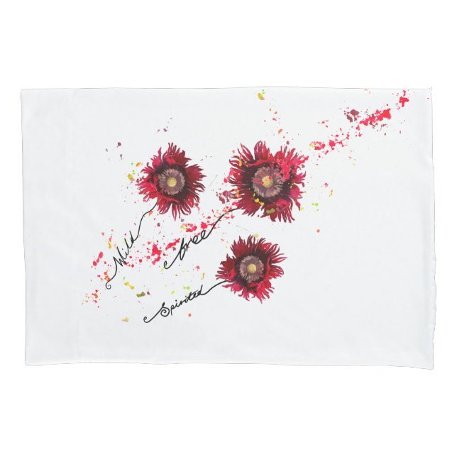 2 design, ragged poppy paint splatter pillowcase (Front-Left)