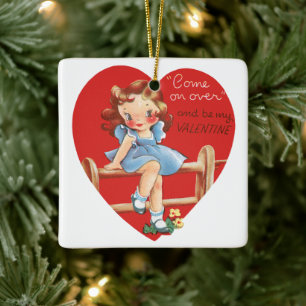 2 Different Cute Vintage Valentine's Day Hearts Ceramic Ornament