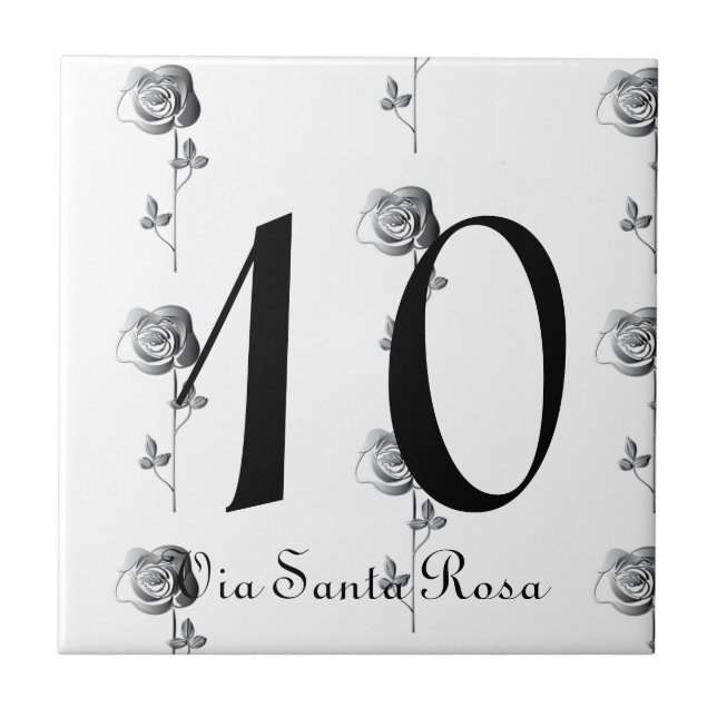2 Digit Number 3D Roses House Number and Street Tile (Front)