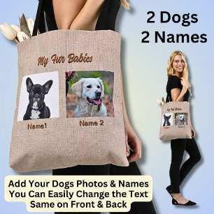 2 Dogs, 2 Names, Can Change Text, Dog Photo Tote Bag