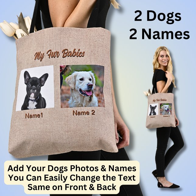 2 Dogs, 2 Names, Can Change Text, Dog Photo Tote Bag (Creator Uploaded)