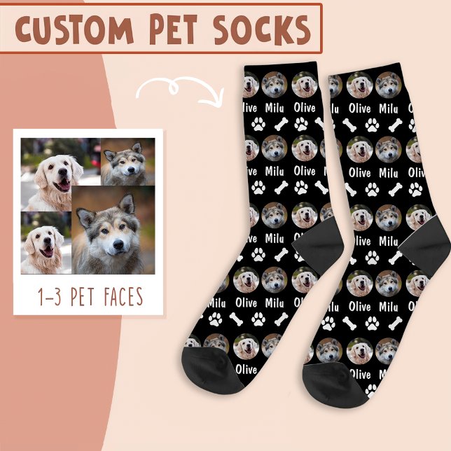 2 Dogs 2 Names Personalised Dog Photo on Black Socks (Creator Uploaded)