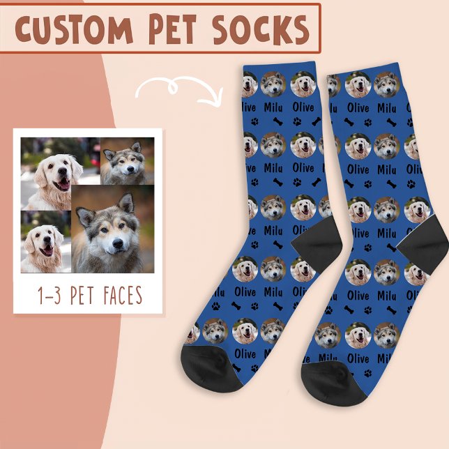 2 Dogs 2 Names Personalised Dog Photo on Blue Socks (Creator Uploaded)