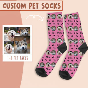 2 Dogs 2 Names Personalised Dog Photo on Pink Socks