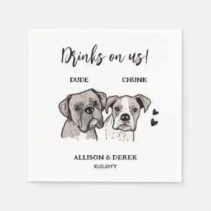 2 Dogs Doodle Drawing Drinks on us Wedding  Napkin