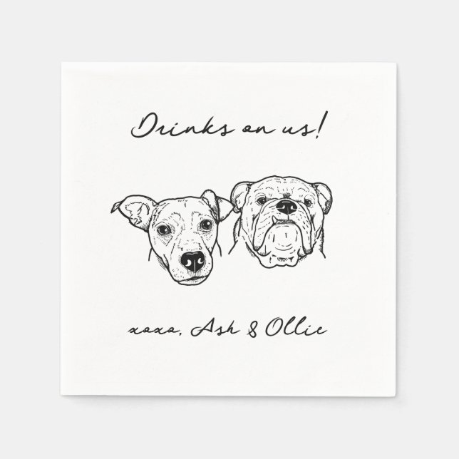 2 Dogs Faces Dog Bar Drinks on Us Pet Wedding  Napkin (Front)