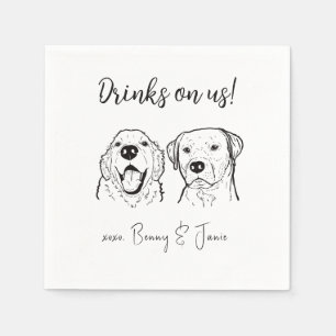 2 Dogs Golden Retriever Drinks on Us Dog Wedding Napkin